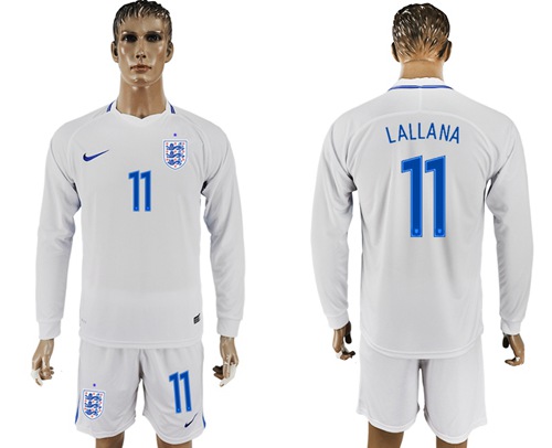 England #11 Lallana Home Long Sleeves Soccer Country Jersey